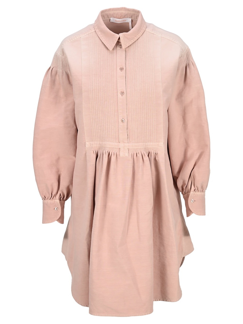 SEE BY CHLOE Pink Oversized Pintuck Cotton Mini Shirtdress Size 44